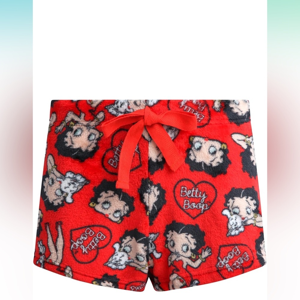 Betty Boop Y2K Red Fleece Lounge Shorts Red Plush New